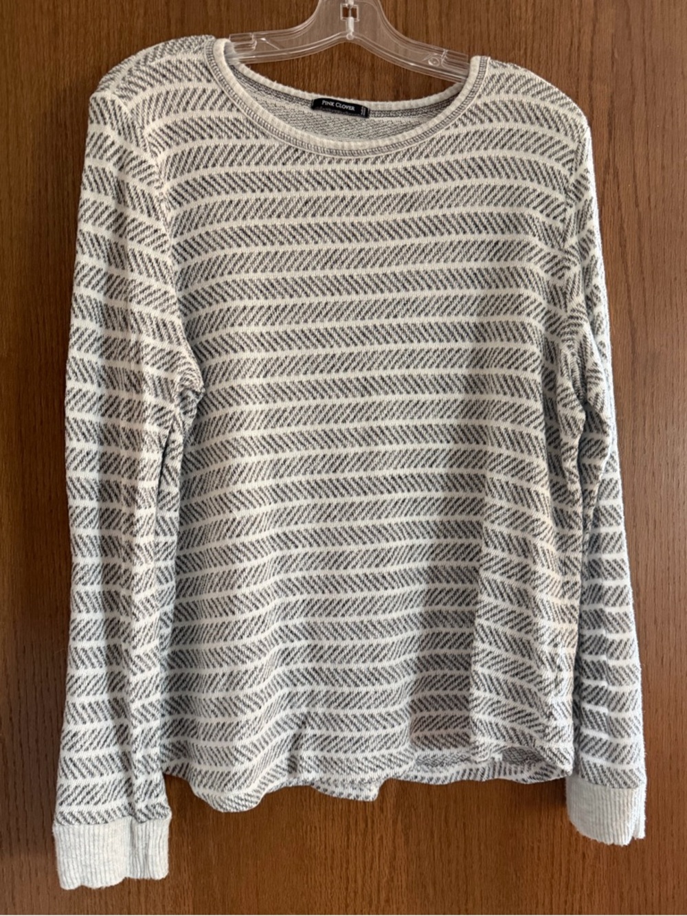 Pink Clover Cream and Gray Chevron Striped Knit Sweatshirt